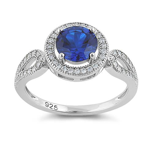 Sterling Silver Blue Saphire CZ Halo Engagement Infinity Band Ring