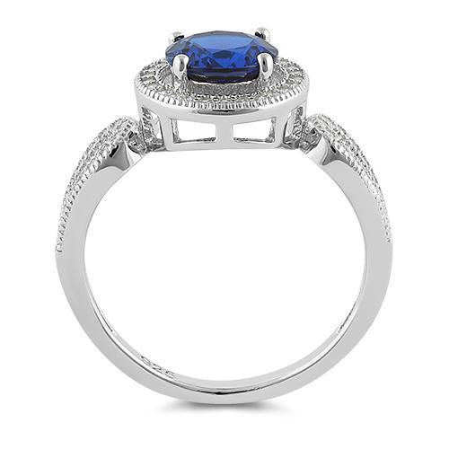 Sterling Silver Blue Saphire CZ Halo Engagement Infinity Band Ring