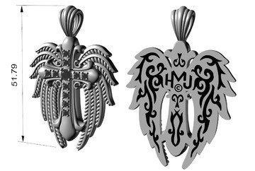 Women's Angel Wing &amp; Cross Black Bling Pendant with 4mm Foxtail Necklace 19" Stainless Steel $60.00