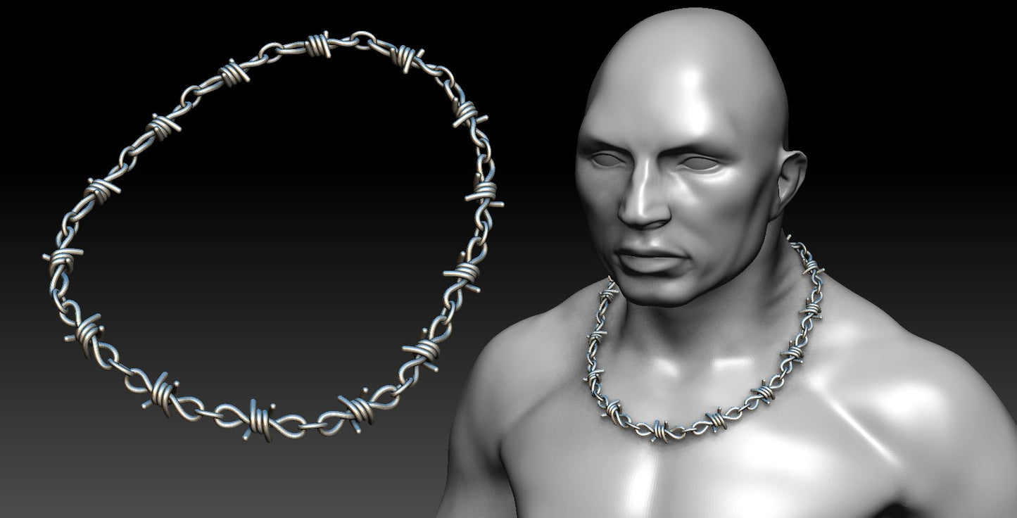 Men's Necklace 26" Stainless Steel Barbed Wire Link Design