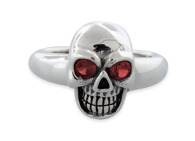 Ladies' Sterling Silver Plain Skull Adjustable CZ Ring