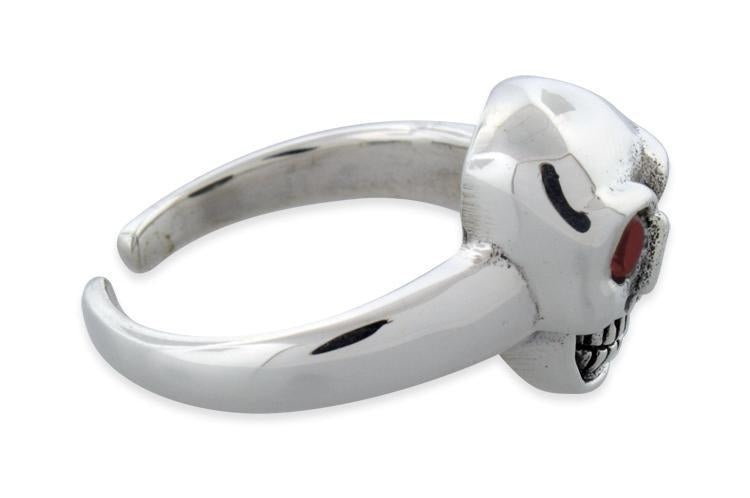 Ladies' Sterling Silver Plain Skull Adjustable CZ Ring