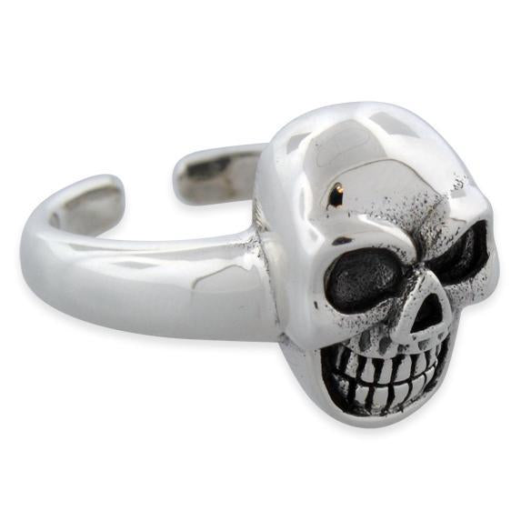 Ladies' Sterling Silver Plain Skull Adjustable Ring