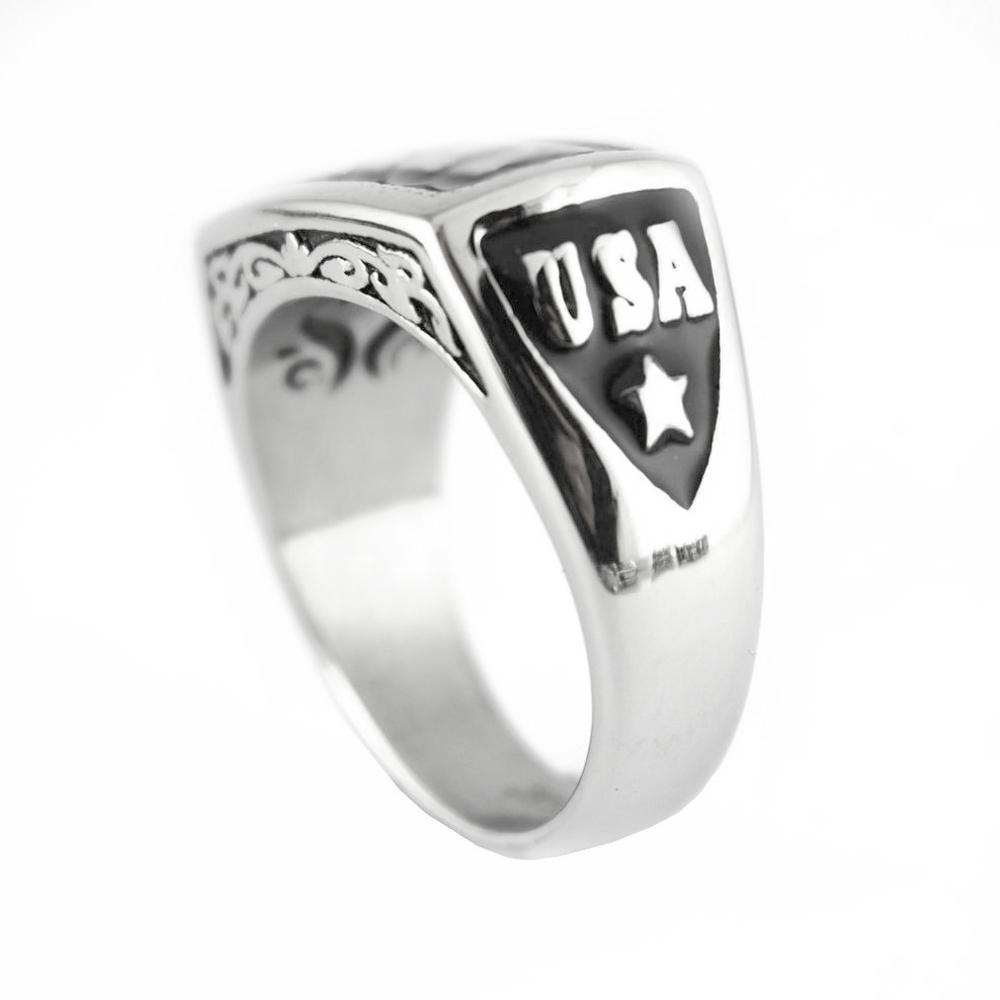 Women's Or Men's Navy Ring Enameled American Flag Stainless Steel Military Jewelry