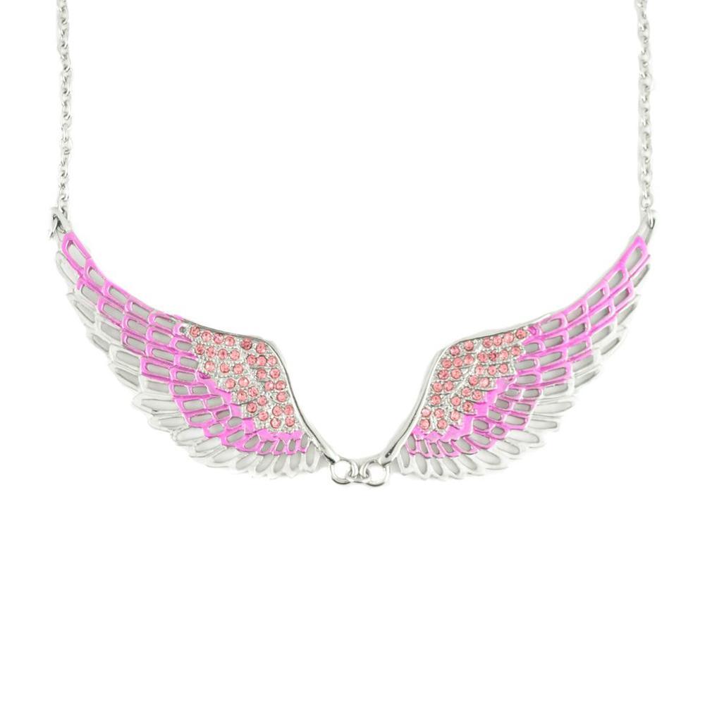 Pink Painted Winged Necklace Pink Imitation Crystal