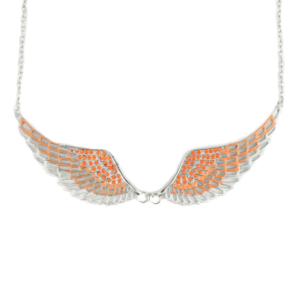 Orange Painted Winged Necklace Orange Imitation Crystals