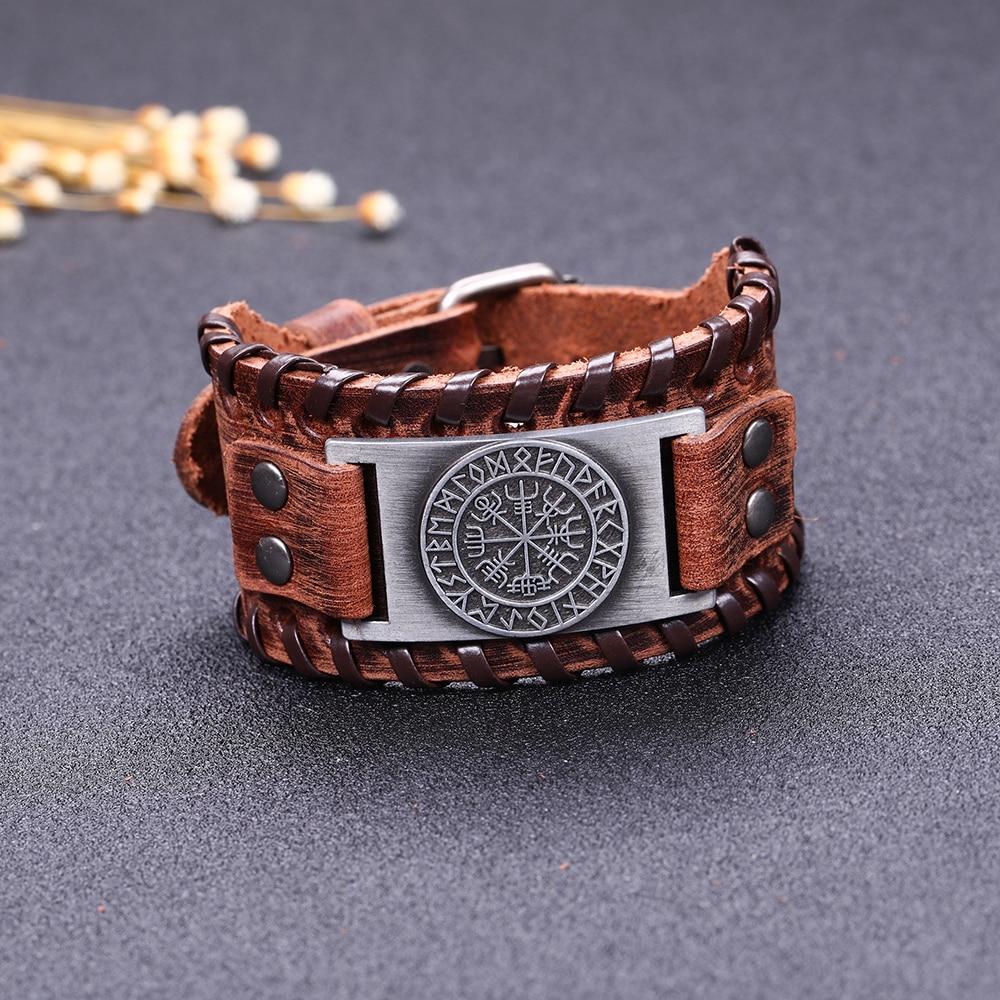 Vegvisir Viking Compass Leather Bracelet