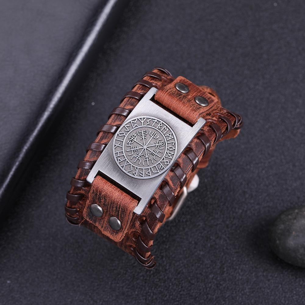 Vegvisir Viking Compass Leather Bracelet