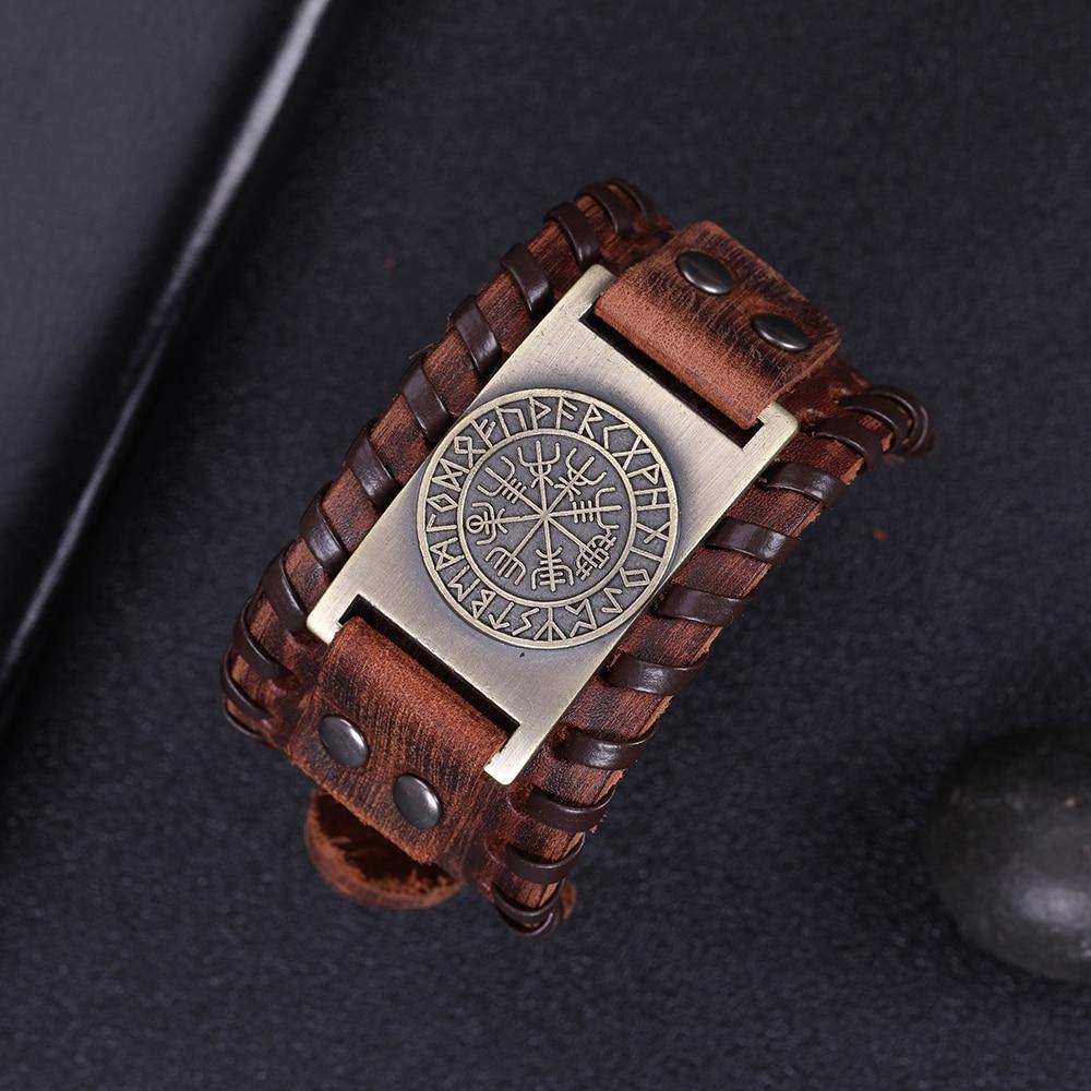 Vegvisir Viking Compass Leather Bracelet