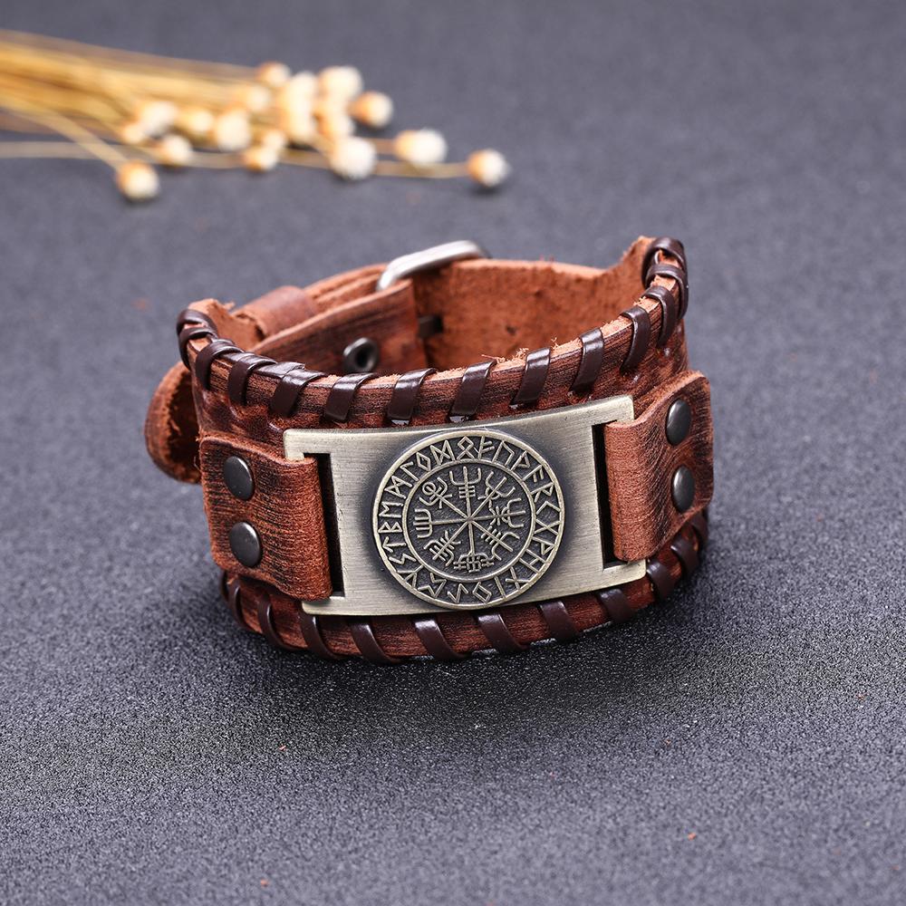 Vegvisir Viking Compass Leather Bracelet