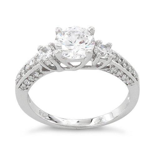Sterling Silver Clear Round Cut Engagement CZ Ring