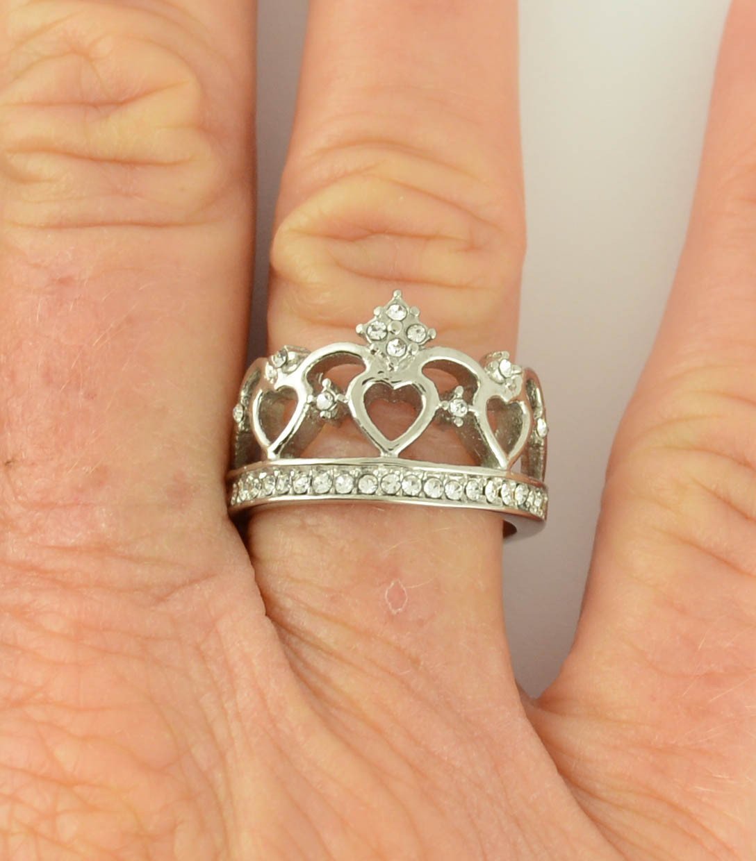 Women's Imitation Diamond Fancy Crown Ring Stainless Steel Motorcycle Jewelry
