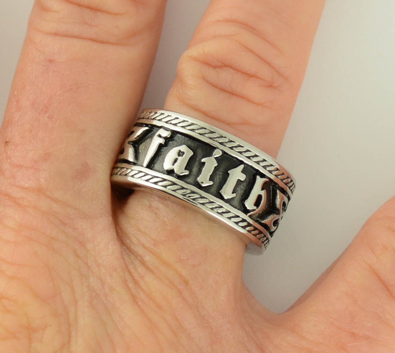 Women's Faith Ring Wide Band Stainless Steel Motorcycle Jewelry