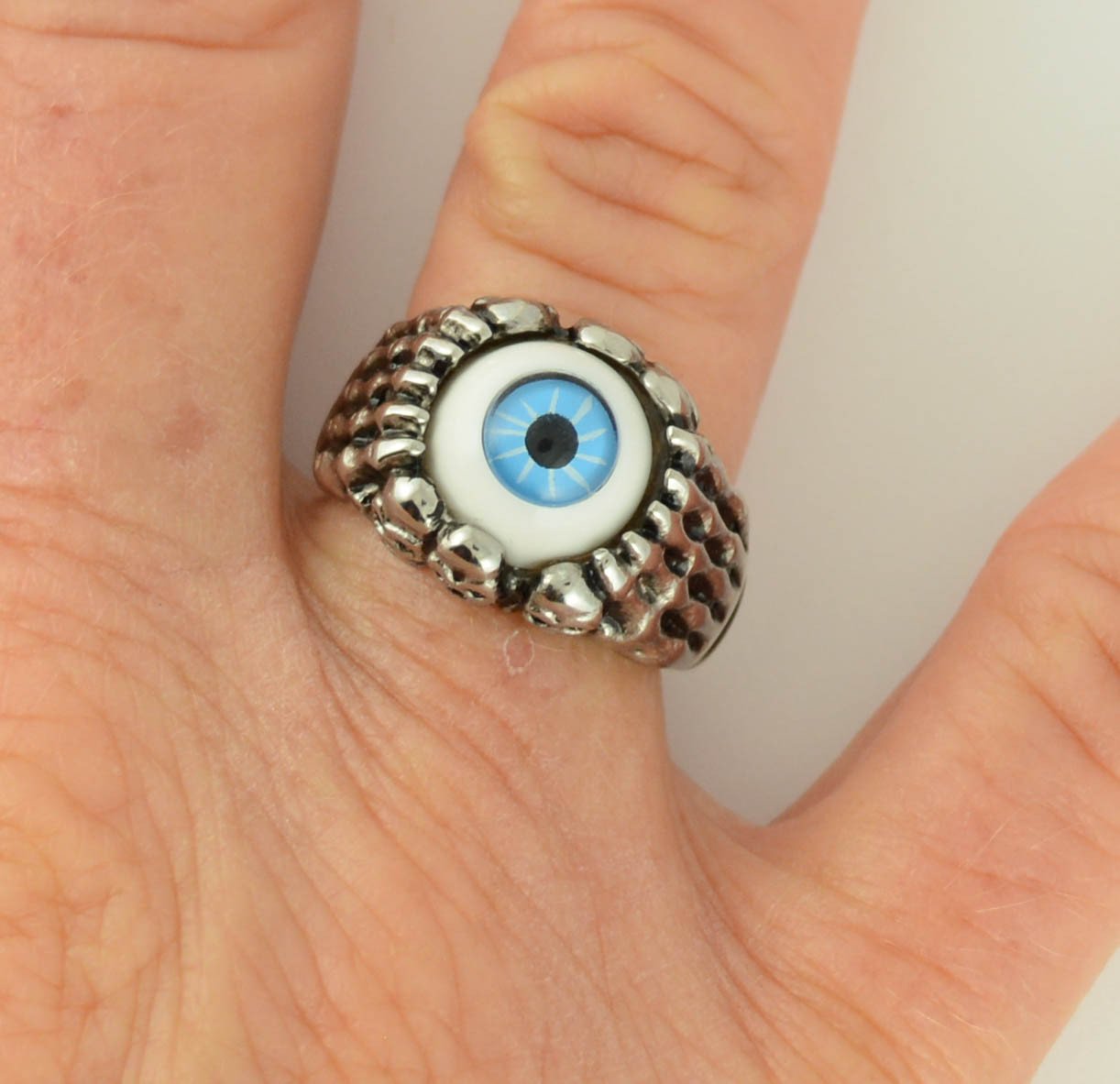 Women's Blue Eyeball Ring Stainless Steel Motorcycle Jewelry