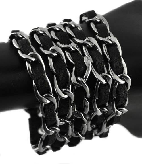 Women's Chain Leather Bracelet Stainless Steel Motorcycle Jewelry