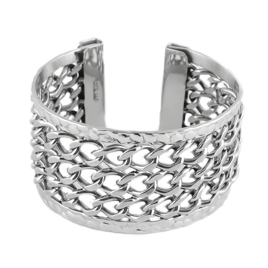 Women's 3 Row Chain Cuff Bracelet Stainless Steel Motorcycle Jewelry