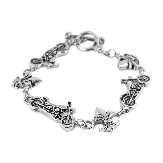 Gents Bracelet Fleur de lis Bikes Large Stainless Steel Motorcycle Jewelry