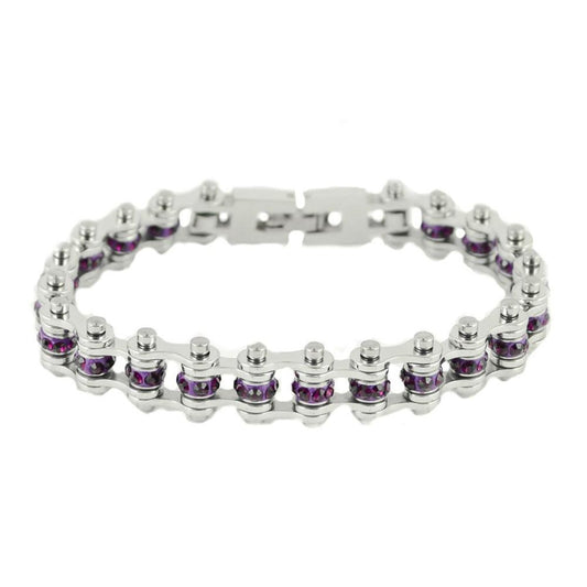 February Edition 3/8" Wide All Silver Amethyst Imitation Crystal Centers