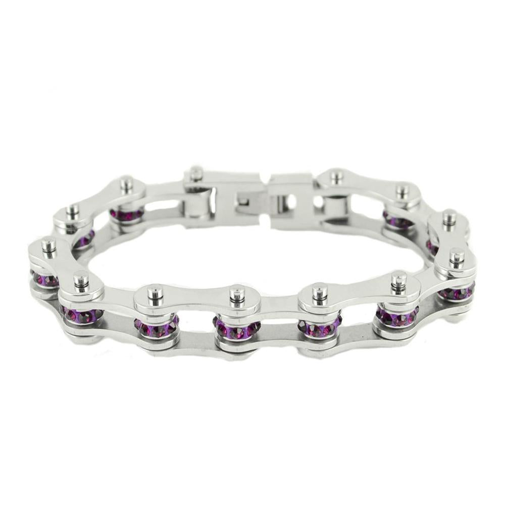 February Edition 1/2" Wide All Silver Amethyst Imitation Crystal Centers