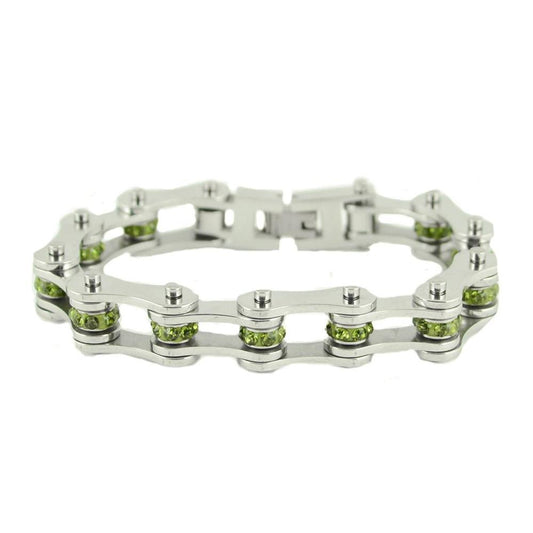 August Edition 1/2" Wide All Silver Peridot Imitation Crystal Centers