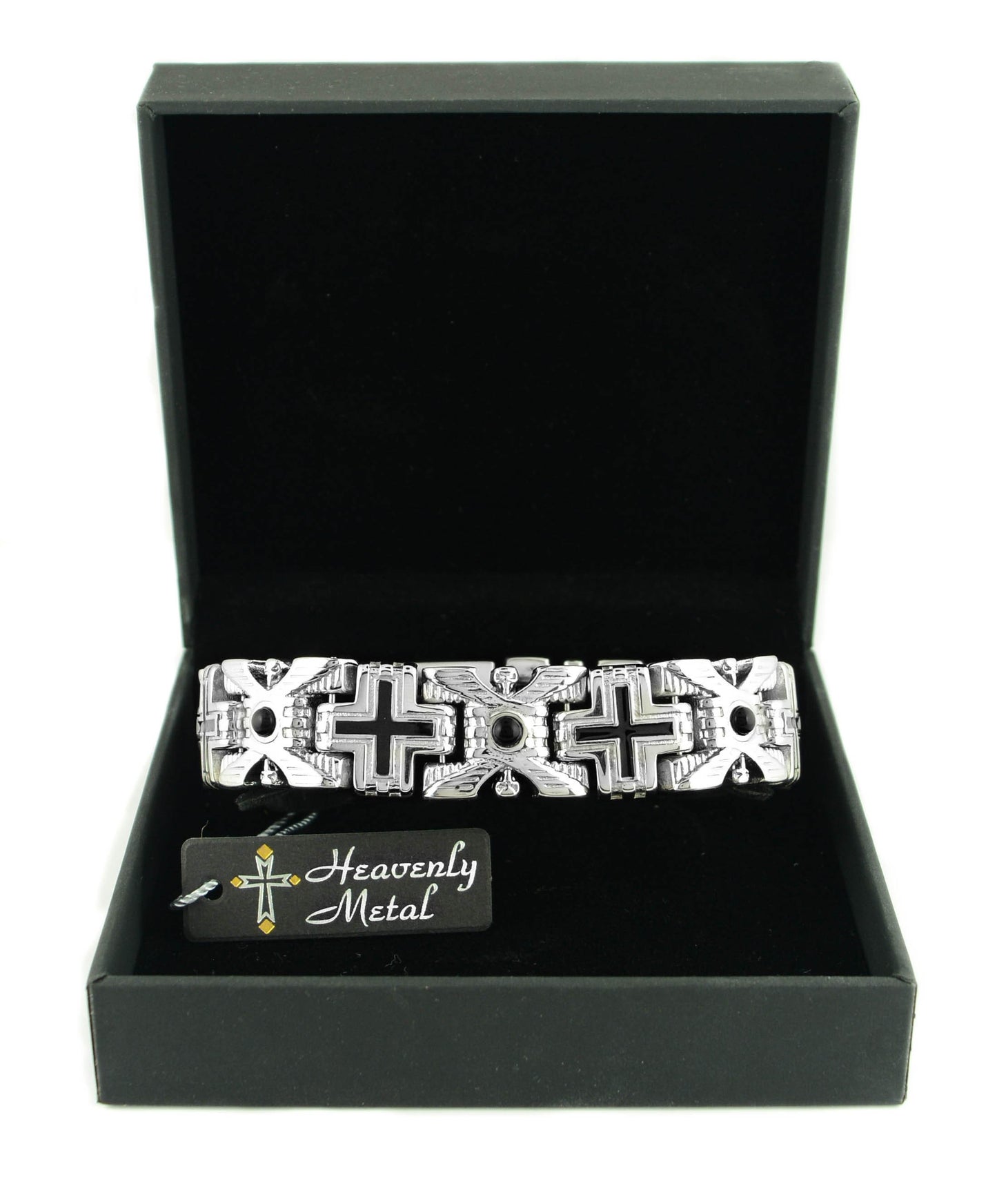  X Cross Red Stone Bracelet  Stainless Steel Religious Jewelry