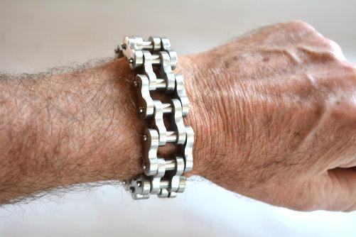 1" Wide All Stainless BRUSHED Finish THICK LINK Men's Stainless Steel Motorcycle Chain Bracelet