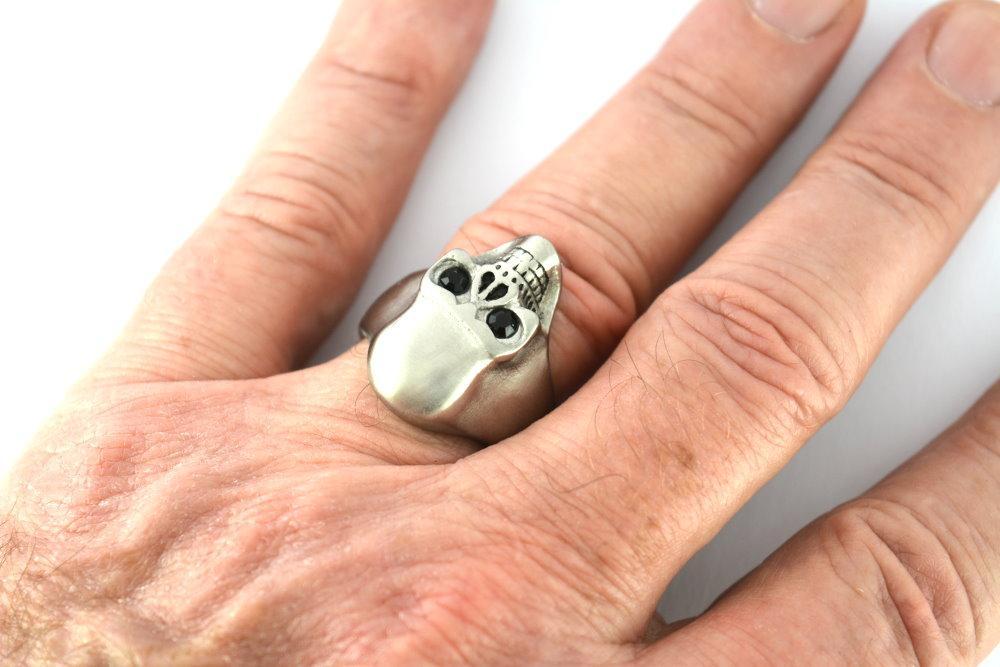 BRUSHED FINISH Ring Imitation Black Eyes Stainless Steel Solid Inside