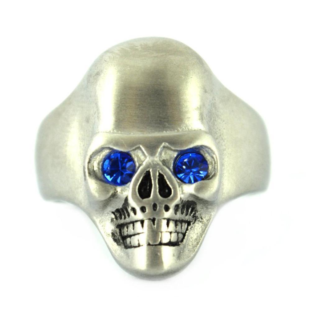 BRUSHED FINISH Ring Imitation Blue Sapphire Eyes Stainless Steel Solid Inside