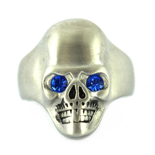 BRUSHED FINISH Ring Imitation Blue Sapphire Eyes Stainless Steel Solid Inside