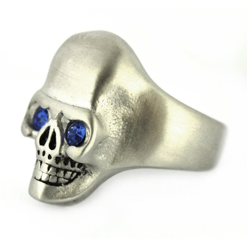 BRUSHED FINISH Ring Imitation Blue Sapphire Eyes Stainless Steel Solid Inside