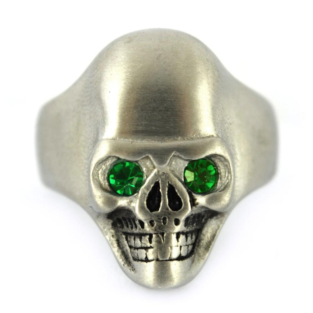 Brushed Finish Ring Imitation Green Emerald Stone Eyes Stainless Steel Solid Inside