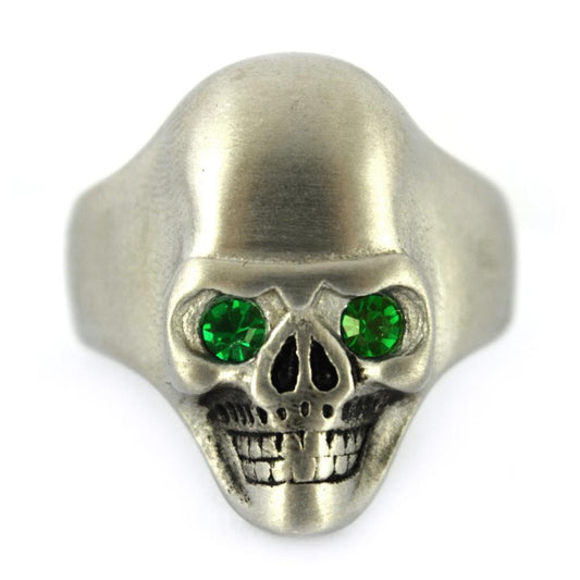 Brushed Finish Ring Imitation Green Emerald Stone Eyes Stainless Steel Solid Inside