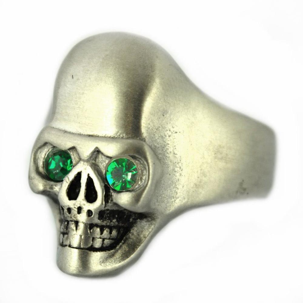Brushed Finish Ring Imitation Green Emerald Stone Eyes Stainless Steel Solid Inside