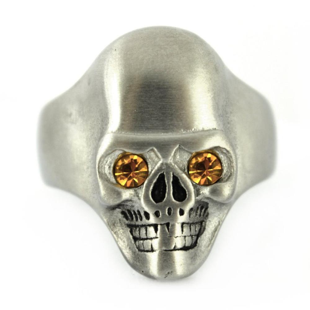BRUSHED FINISH Ring Imitation Topaz Eyes Stainless Steel Solid Inside