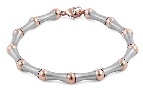 Stainless Steel and Rose Gold Plated Steel Bead and Bar Bracelet