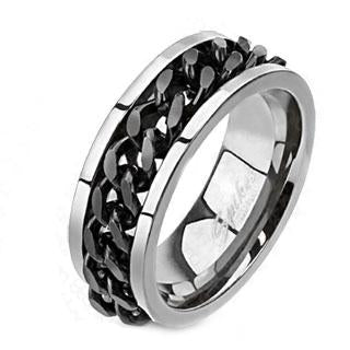 Titanium Black Curb Chain Band Ring