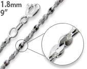 Sterling Silver 9" Twisted Serpentine Chain Anklet 1.8MM