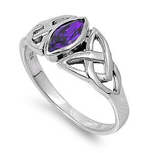 Sterling Silver Amethyst Celtic Design CZ Ring