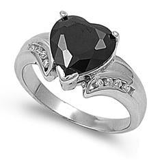 Sterling Silver Black Heart CZ Ring