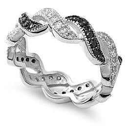 Sterling Silver Black & White Swirling CZ Ring