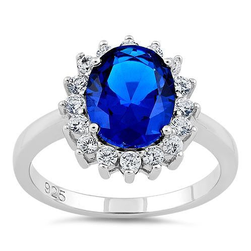 Sterling Silver Opal Blue Sapphire CZ Ring