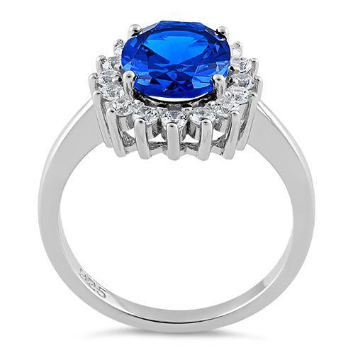 Sterling Silver Opal Blue Sapphire CZ Ring