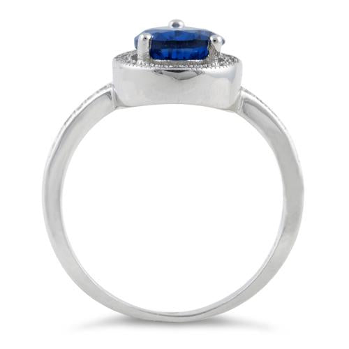 Sterling Silver Blue Saphire CZ Tear Drop Engagement Ring