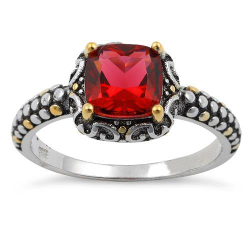Sterling Silver Celtic Ruby Cushion CZ Ring