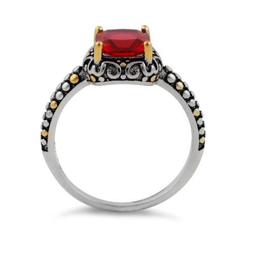 Sterling Silver Celtic Ruby Cushion CZ Ring