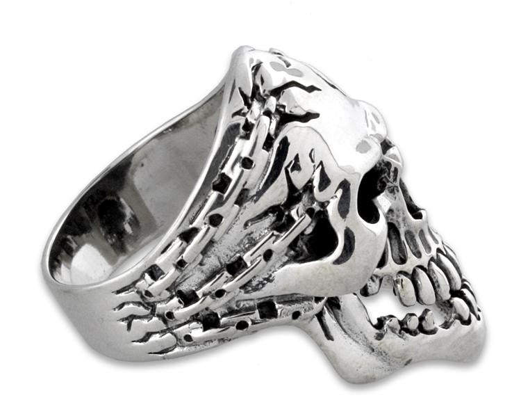 Sterling Silver Chained Skull Ring