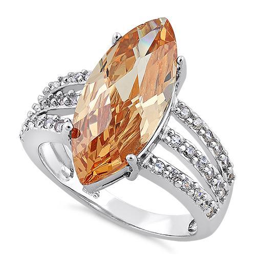 Sterling Silver Champagne Marquise CZ Ring