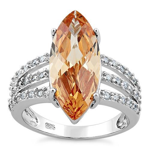 Sterling Silver Champagne Marquise CZ Ring