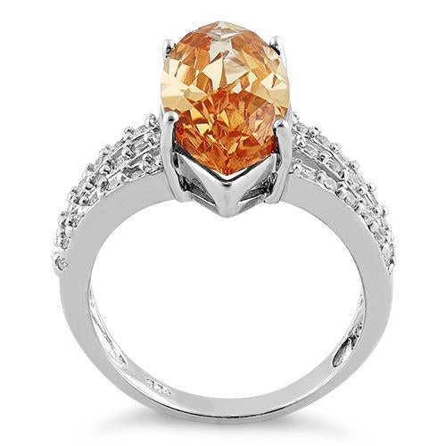 Sterling Silver Champagne Marquise CZ Ring
