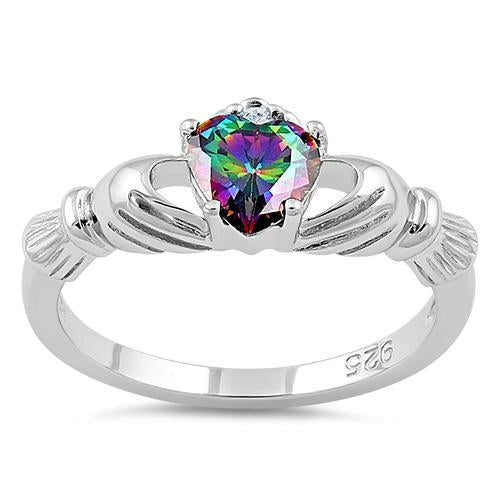 Sterling Silver Claddagh Clear Heart CZ Ring